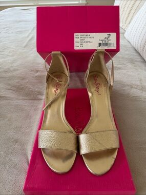 Lilly Pulitzer Metallic Gold Ankle-Strap Wedge Sandals